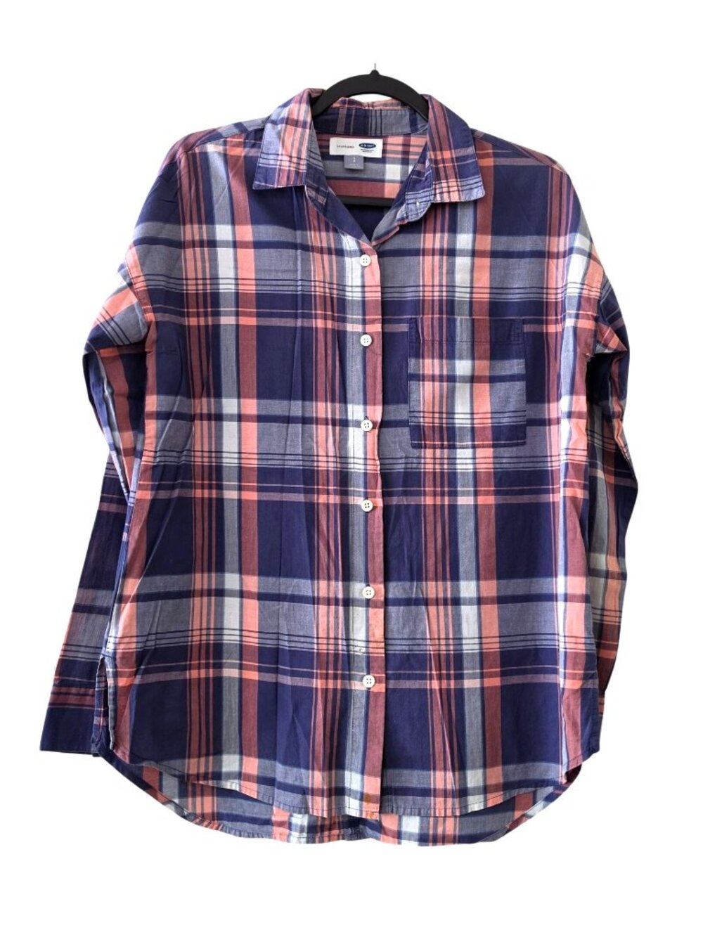 Old Navy Boyfriend Shirt Plaid Oversized Cotton Button Down Women’s S